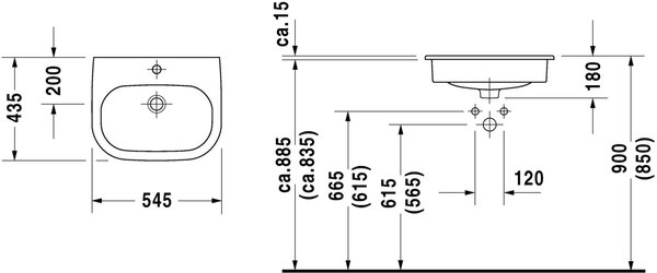 Duravit D-Code umyvadlo 54.5x43.5 cm polokulatý zápustný bílá lesk 0337540000