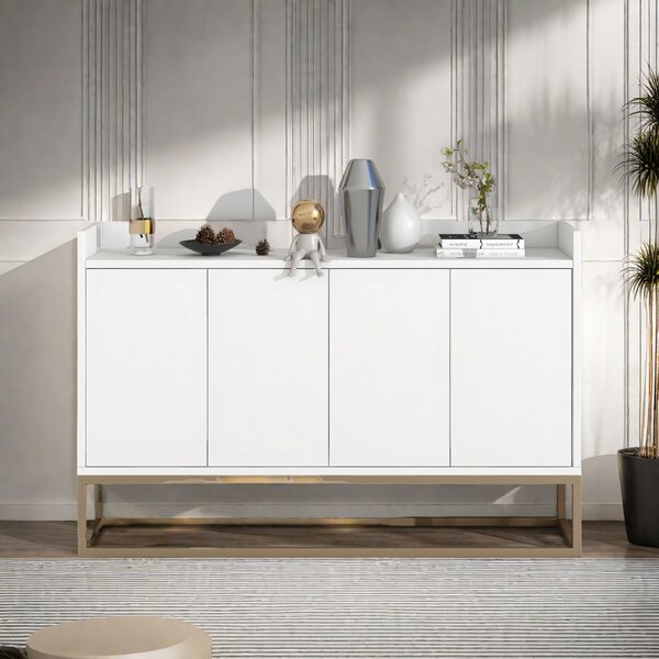 UnboxG Sideboard 120x30x80 cm bílá, skříň se 4 dveřmi, úložná skříň do obývacího pokoje – moderní úložný nábytek