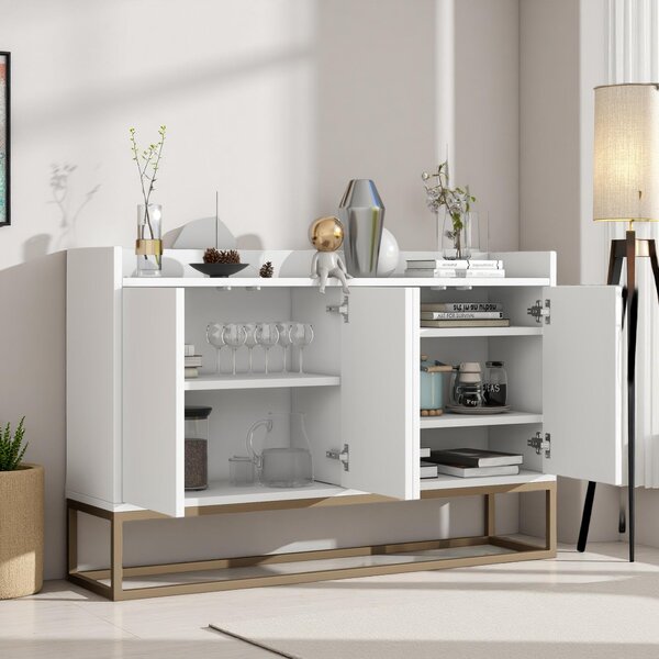 UnboxG Sideboard 120x30x80 cm bílá, skříň se 4 dveřmi, úložná skříň do obývacího pokoje – moderní úložný nábytek