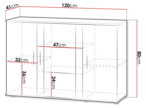 Prosklená komoda s LED bílým osvětlením KARA - bílá / lesklá bílá