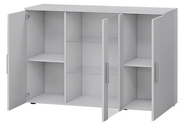 Prosklená komoda s LED bílým osvětlením KARA - bílá / lesklá bílá