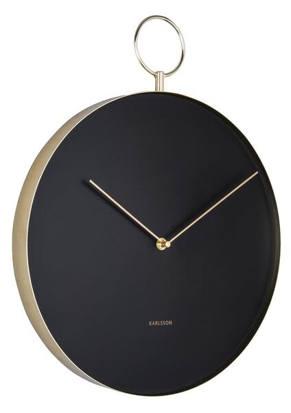 Černé kovové nástěnné hodiny Karlsson Hook, ø 34 cm