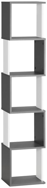 HOMCOM Moderní knihovna s 5 policemi, nástěnná knihovna šetřící prostor pro domov a kancelář, 33x28x161cm, tmavě šedá a krémově bílá | Aosom