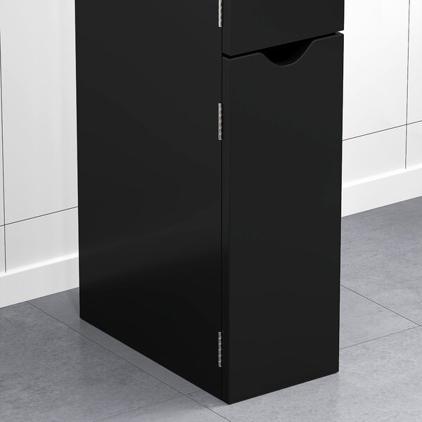 Kleankin Koupelnová Skříňka s 2 Policemi a 2 Skříněmi, Vysoký Úsporný Kousek do Koupelny z MDF, 15,2x29,8x118cm, Černá | Aosom