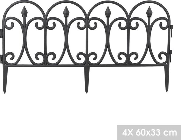DOCHTMANN Zahradní plot lemovací 4ks černý 60x33cm