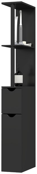 Kleankin Koupelnová Skříňka s 2 Policemi a 2 Skříněmi, Vysoký Úsporný Kousek do Koupelny z MDF, 15,2x29,8x118cm, Černá | Aosom