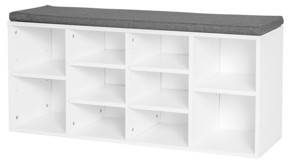 HOMCOM Botník s lavicí na 8-10 párů bot, nastavitelné police, dřevotříska, bílá, 104 x 30 x 48 cm | Aosom