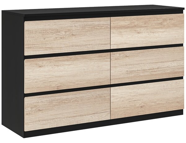 HOMCOM Komoda do ložnice, 6 zásuvek, dřevěná komoda s protiskluzovými nohami, do obývacího pokoje, jídelny, chodby, 120x39x75 cm, černá a dřevěná barv