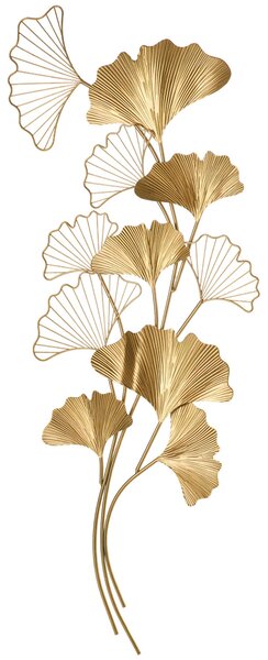 HOMCOM 3D Kovová Nástěnná Dekorace, Zlatá Nástěnná Umělecká Díla s Listy Ginkgo 138x70cm | Aosom