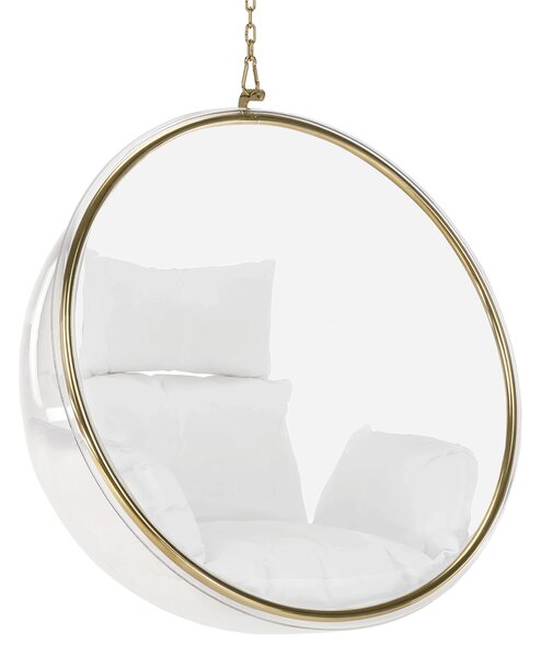 KONDELA Závěsné křeslo, transparentní/zlatá/bílá, BUBBLE NEW TYP 1