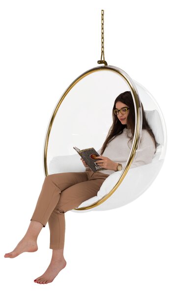 KONDELA Závěsné křeslo, transparentní/zlatá/bílá, BUBBLE NEW TYP 1