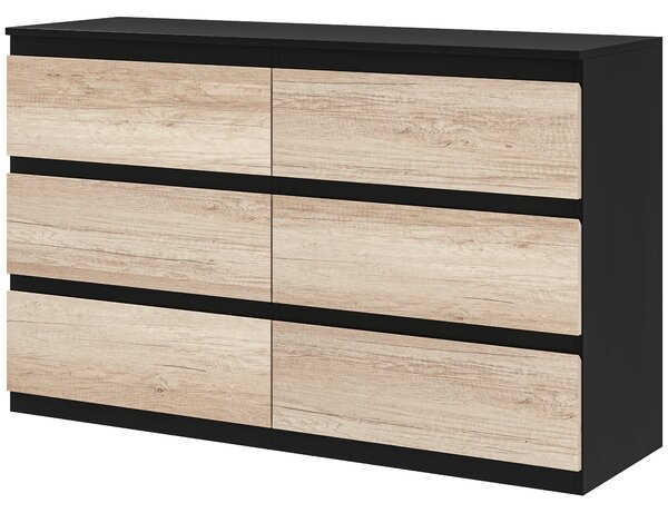 HOMCOM Komoda do ložnice, 6 zásuvek, dřevěná komoda s protiskluzovými nohami, do obývacího pokoje, jídelny, chodby, 120x39x75 cm, černá a dřevěná barv
