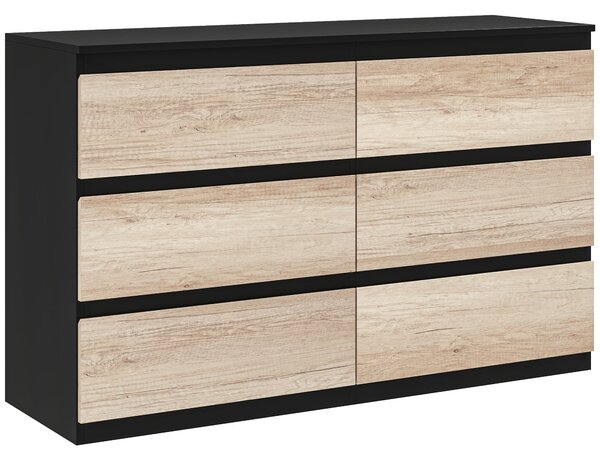 HOMCOM Komoda do ložnice, 6 zásuvek, dřevěná komoda s protiskluzovými nohami, do obývacího pokoje, jídelny, chodby, 120x39x75 cm, černá a dřevěná barv