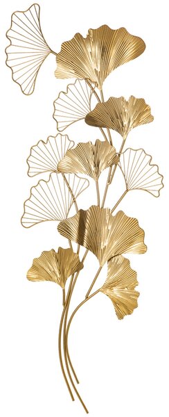 HOMCOM 3D Kovová Nástěnná Dekorace, Zlatá Nástěnná Umělecká Díla s Listy Ginkgo 138x70cm | Aosom