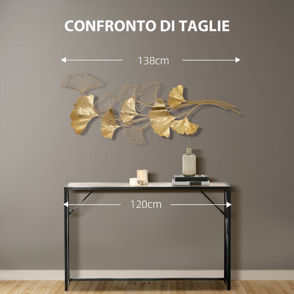 HOMCOM 3D Kovová Nástěnná Dekorace, Zlatá Nástěnná Umělecká Díla s Listy Ginkgo 138x70cm | Aosom