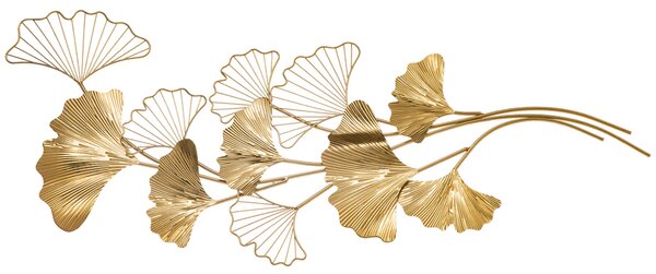 HOMCOM 3D Kovová Nástěnná Dekorace, Zlatá Nástěnná Umělecká Díla s Listy Ginkgo 138x70cm | Aosom