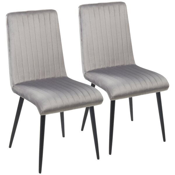 HOMCOM 2 ks Čalouněné jídelní židle s velurovým efektem, kuchyňské židle se ocelovými nohami a úsporným designem, 43x58x90 cm, šedé a černé | Aosom