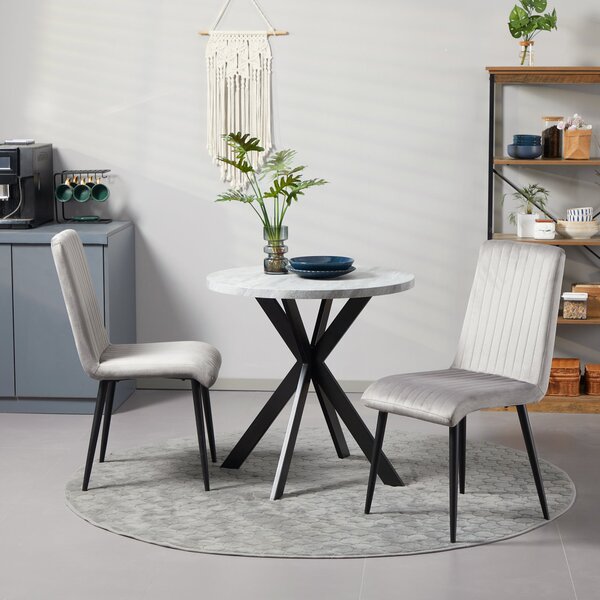 HOMCOM 2 ks Čalouněné jídelní židle s velurovým efektem, kuchyňské židle se ocelovými nohami a úsporným designem, 43x58x90 cm, šedé a černé | Aosom