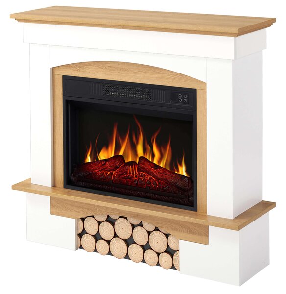 Elektrický krb ArtiFlame Woodley AF23S bílý/dub přírodní – Vestavný elektrický krb 1800 W, realistický efekt plamenů s LED diodami, topná funkce, dálkové ovládání