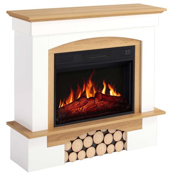 Elektrický krb ArtiFlame Woodley AF23S bílý/dub přírodní – Vestavný elektrický krb 1800 W, realistický efekt plamenů s LED diodami, topná funkce, dálkové ovládání