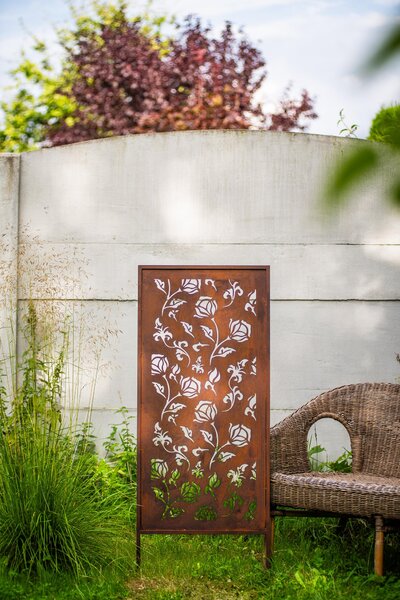 Zahradní Paraván z Ušlechtilé Rzi 120x50 cm s Motivem Růží