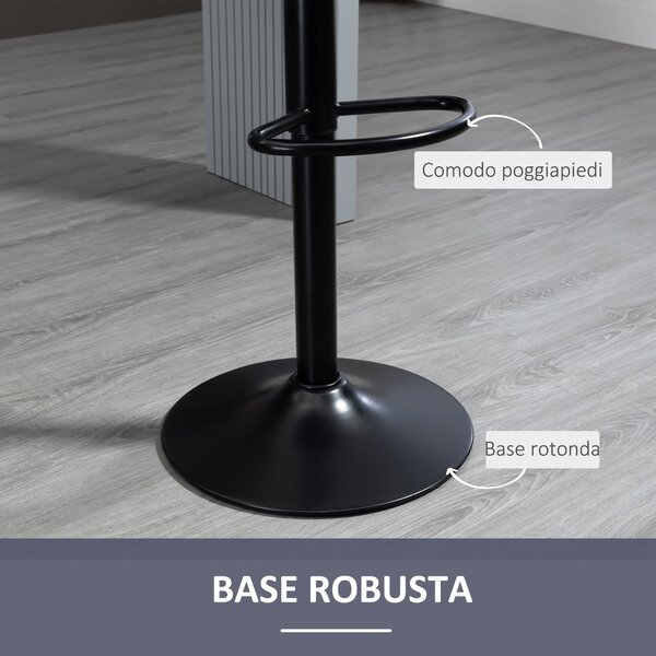 HOMCOM Sada 2 sametových barových židlí s opěradkem a opěrkou nohou, otočné kuchyňské židle s nastavitelnou výškou, 43x45x81-101cm, Šedé | Aosom