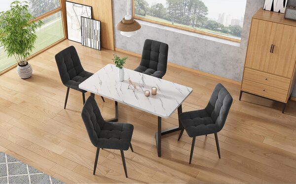 Jídelní židle Fortuna Lai (4 ks), tmavě šedá, sada 4 ks Čalouněná židle Designová židle s opěrkou, sedák z veluru, kovový rám