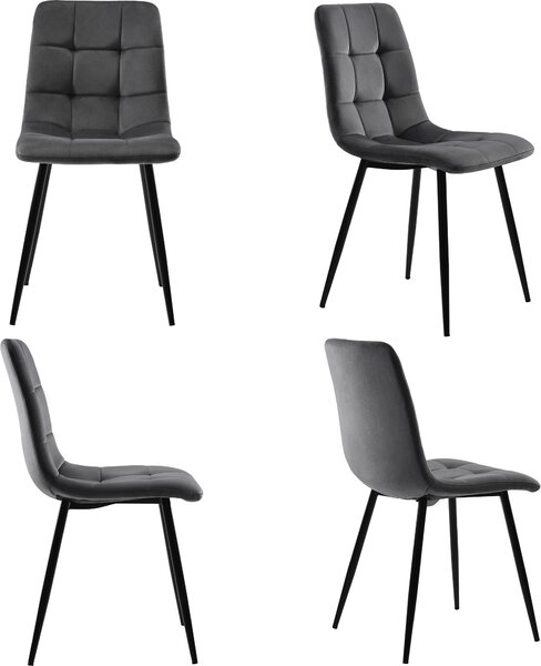 Jídelní židle Fortuna Lai (4 ks), tmavě šedá, sada 4 ks Čalouněná židle Designová židle s opěrkou, sedák z veluru, kovový rám