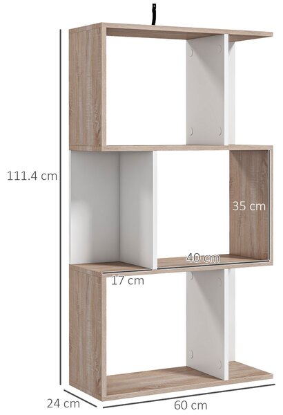 HOMCOM Moderní design kancelářské knihovny, dřevěná, 3 police 60 × 24 × 111,4 cm | Aosom