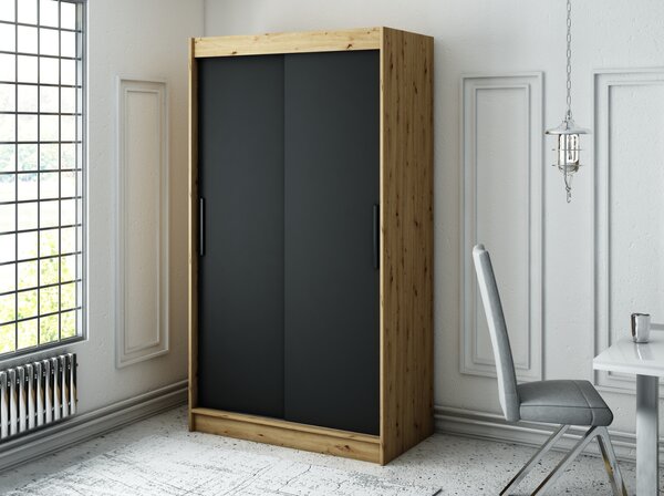 Šatní skříň s posuvnými dveřmi LURDES 1 - šířka 120 cm, dub artisan / černá