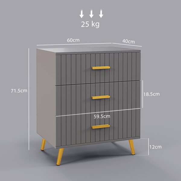 HOMCOM Moderní komoda se 3 zásuvkami, dřevo a hliník, 60x40x71,5 cm, zlatá a tmavě šedá | Aosom