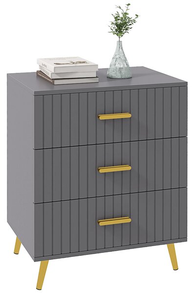 HOMCOM Moderní komoda se 3 zásuvkami, dřevo a hliník, 60x40x71,5 cm, zlatá a tmavě šedá | Aosom