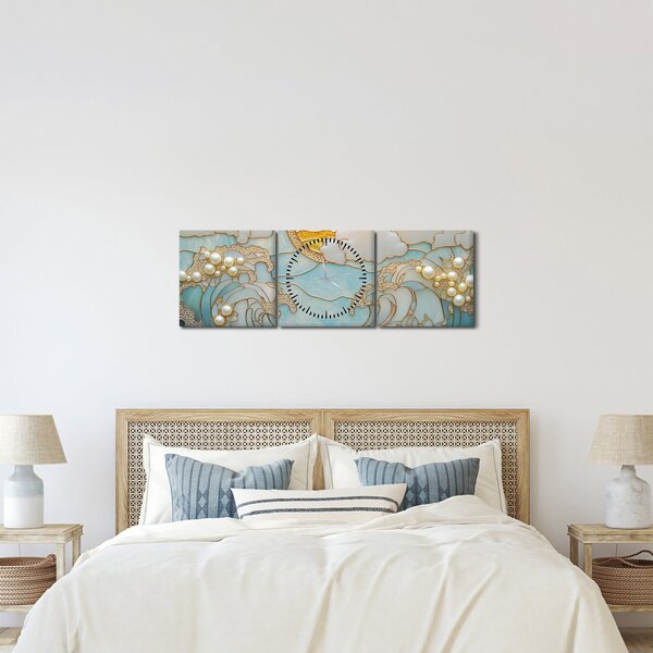 Obraz - 3D perly v oceánu (s hodinami) (90x30 cm)
