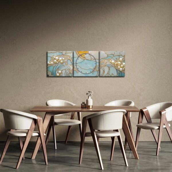 Obraz - 3D perly v oceánu (s hodinami) (90x30 cm)