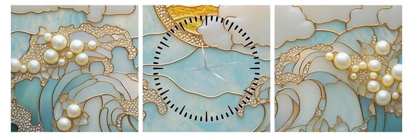 Obraz - 3D perly v oceánu (s hodinami) (90x30 cm)