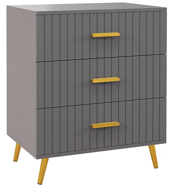 HOMCOM Moderní komoda se 3 zásuvkami, dřevo a hliník, 60x40x71,5 cm, zlatá a tmavě šedá | Aosom