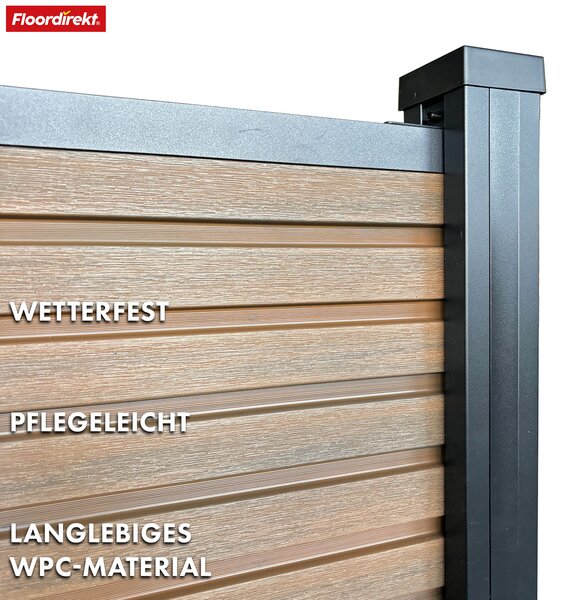 WPC plot Kronos s robustními hliníkovými sloupky 180x180 cm teakové dřevo