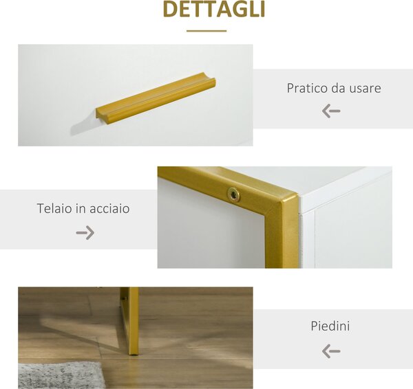 HOMCOM Sada 2 Moderních Nočních Stolků, 2 Noční Stolky do Ložnice a Obývacího Pokoj, s Šuplíkem a Otevřenou Policí, Moderní Design, v MDF a Oceli, 45x