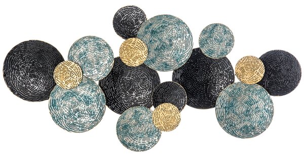 HOMCOM Metalová nástěnná dekorace, 3D nástěnné umění s vyraženým povrchem, Vintage, 133x66cm, Modrá, Černá a Zlatá | Aosom