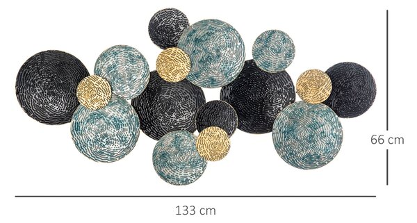 HOMCOM Metalová nástěnná dekorace, 3D nástěnné umění s vyraženým povrchem, Vintage, 133x66cm, Modrá, Černá a Zlatá | Aosom