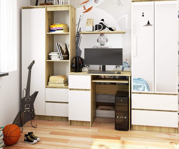 Ak furniture Psací stůl PIKSEL 90 cm dub artisan/bílý levý