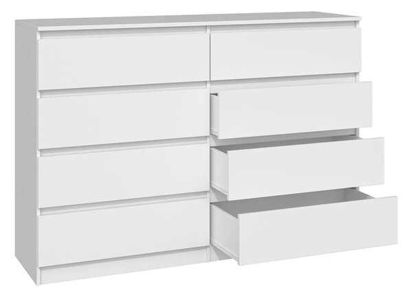 VBChome Komoda s 8 zásuvkami 140 x 40 x 97 cm Bílá Bezúchytková komoda Víceúčelová skříňka do předsíně Ložnice Obývací pokoj Dětský pokoj Moderní