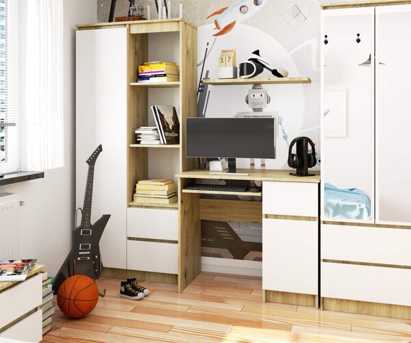 Ak furniture Psací stůl PIKSEL 90 cm dub artisan/bílý pravý