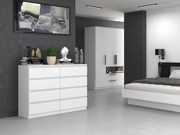 VBChome Komoda s 8 zásuvkami 140 x 40 x 97 cm Bílá Bezúchytková komoda Víceúčelová skříňka do předsíně Ložnice Obývací pokoj Dětský pokoj Moderní