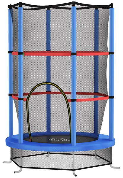 HOMCOM Dětská trampolína pro děti 3-6 let se sítí, 6 sloupy a vchody, PE, plastová a kovová trampolína, Ø140x190 cm, Modrá a Černá | Aosom