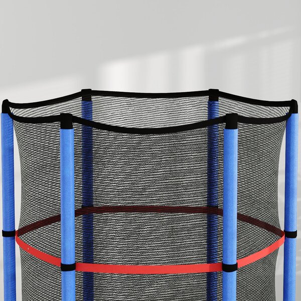 HOMCOM Dětská trampolína pro děti 3-6 let se sítí, 6 sloupy a vchody, PE, plastová a kovová trampolína, Ø140x190 cm, Modrá a Černá | Aosom