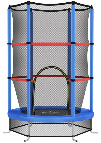 HOMCOM Dětská trampolína pro děti 3-6 let se sítí, 6 sloupy a vchody, PE, plastová a kovová trampolína, Ø140x190 cm, Modrá a Černá | Aosom