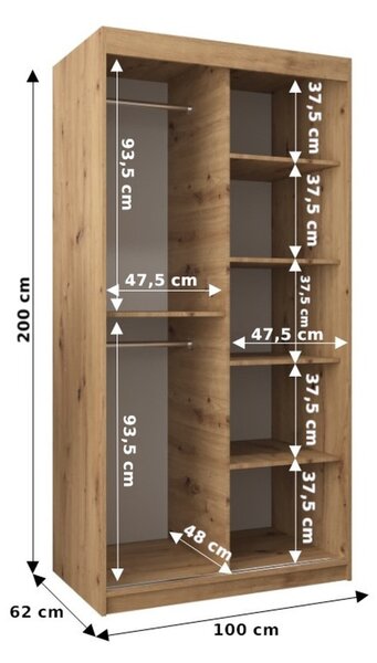 Šatní skříň ENNI - šířka 100 cm, černá / dub sonoma