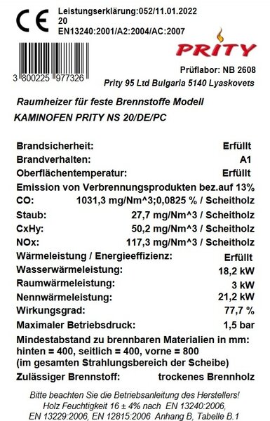 PRITY krbová kamna s výměníkem NS20