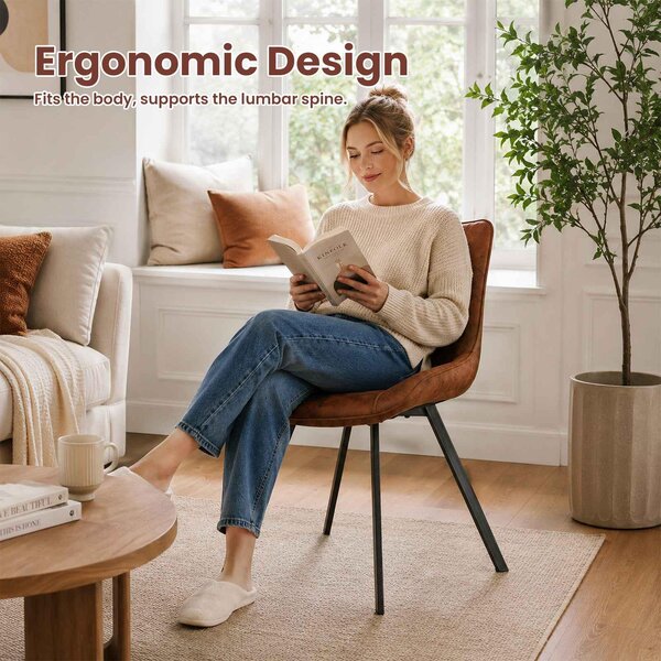 Jídelní židle AIORBER s područkami, čalouněná židle s kovovými nohami, ergonomická kuchyňská židle, potah z manšestru, 85 cm, hnědá